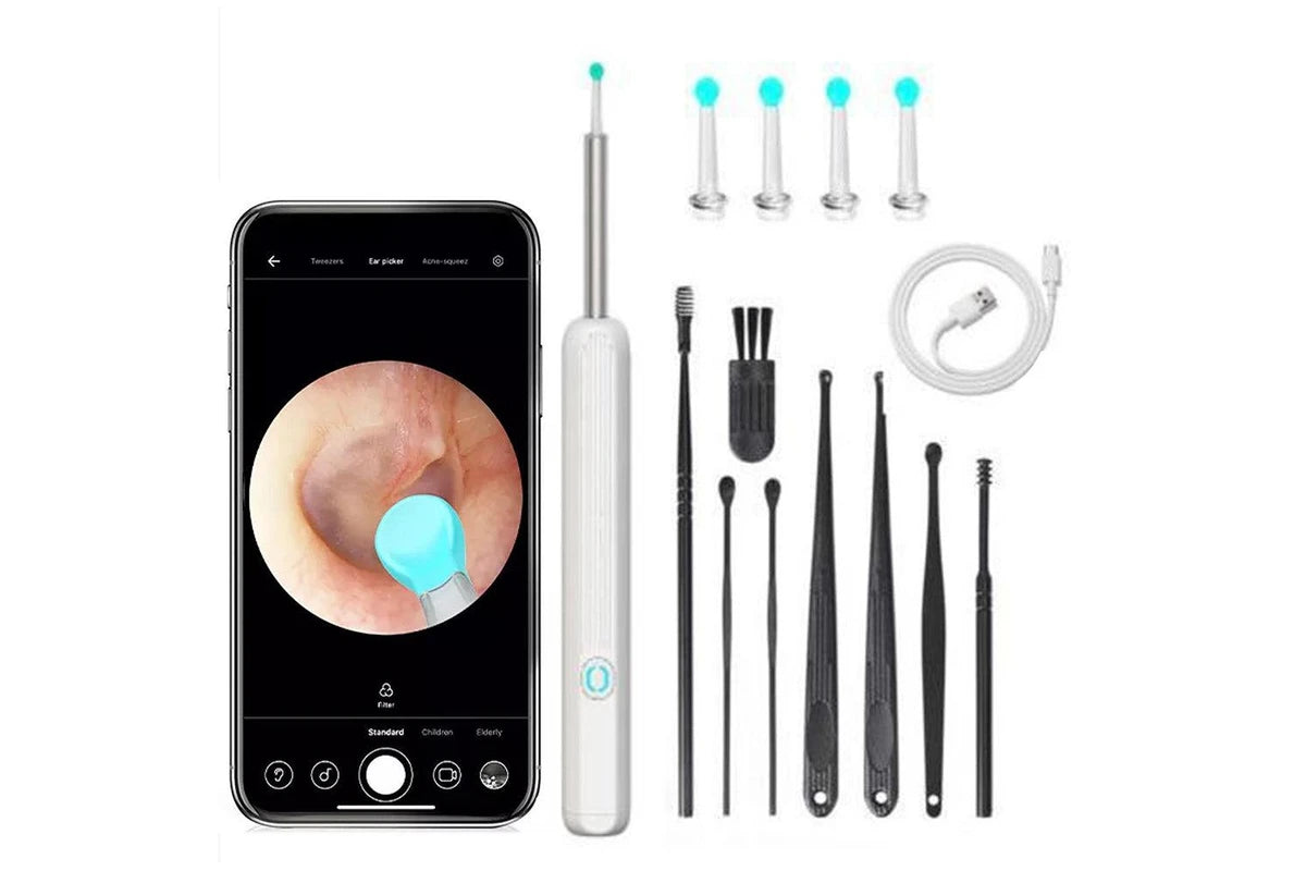 Ear Wax Removal - Earwax Remover Tool with 8 Pcs Ear Set - Ear Canal Cleaner with 1080P Camera - FSA HSA Eligible - Ear Cleaning Kit with 6 Ear Spoon - Ear Camera for iOS & Android (Black)