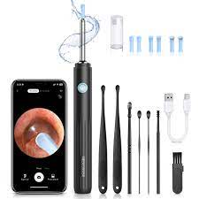 Ear Wax Removal - Earwax Remover Tool with 8 Pcs Ear Set - Ear Canal Cleaner with 1080P Camera - FSA HSA Eligible - Ear Cleaning Kit with 6 Ear Spoon - Ear Camera for iOS & Android (Black)